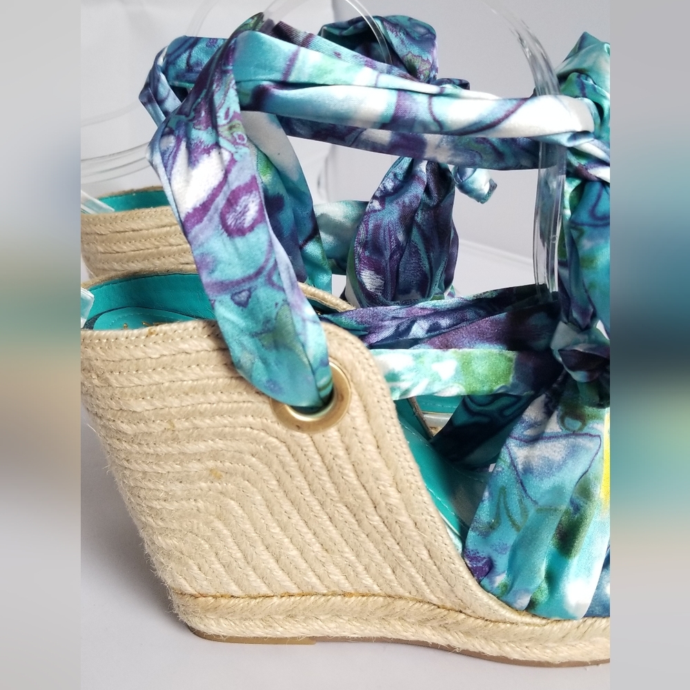 Bcbg Generation Blue Pattern Fabric Wrap Ankle Es… - image 5